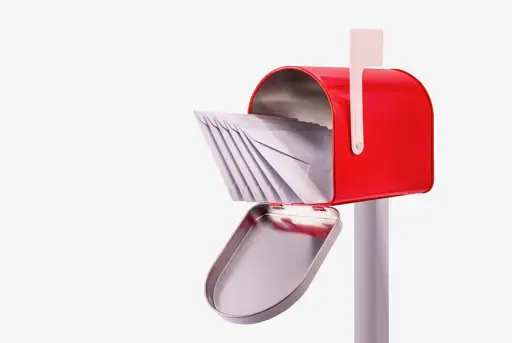 Red open mailbox with five white envelopes by mb-photoarts