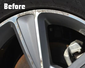 Demonstration of repairing alloy wheels with scratches.